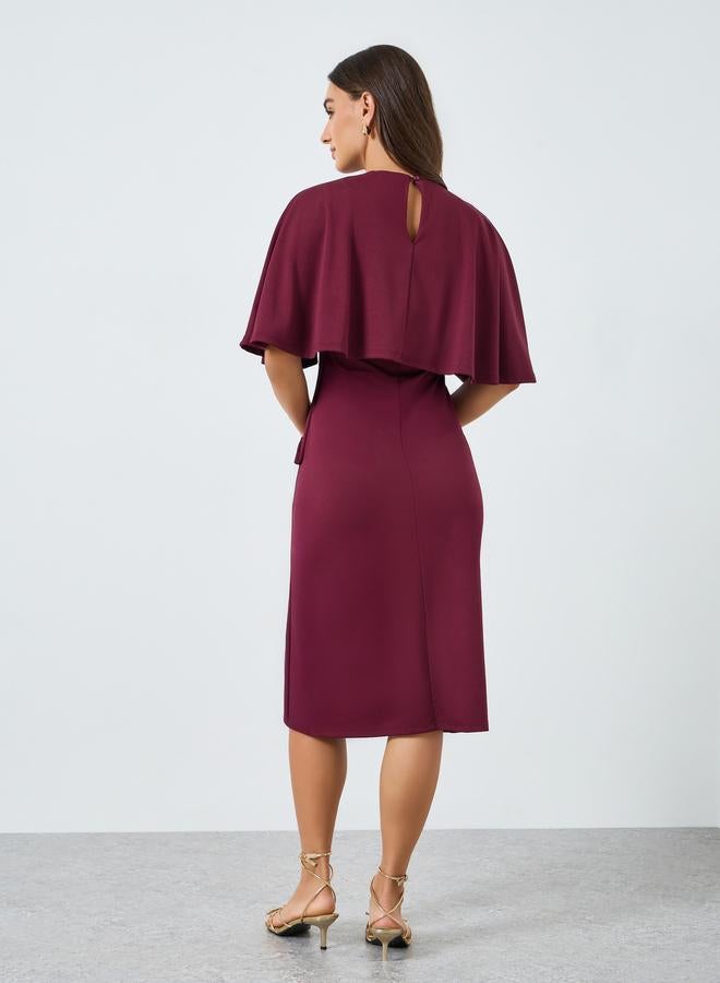 Styli Women Burgundy Cape Sleeve Bodycon Midi Dress - Image 4